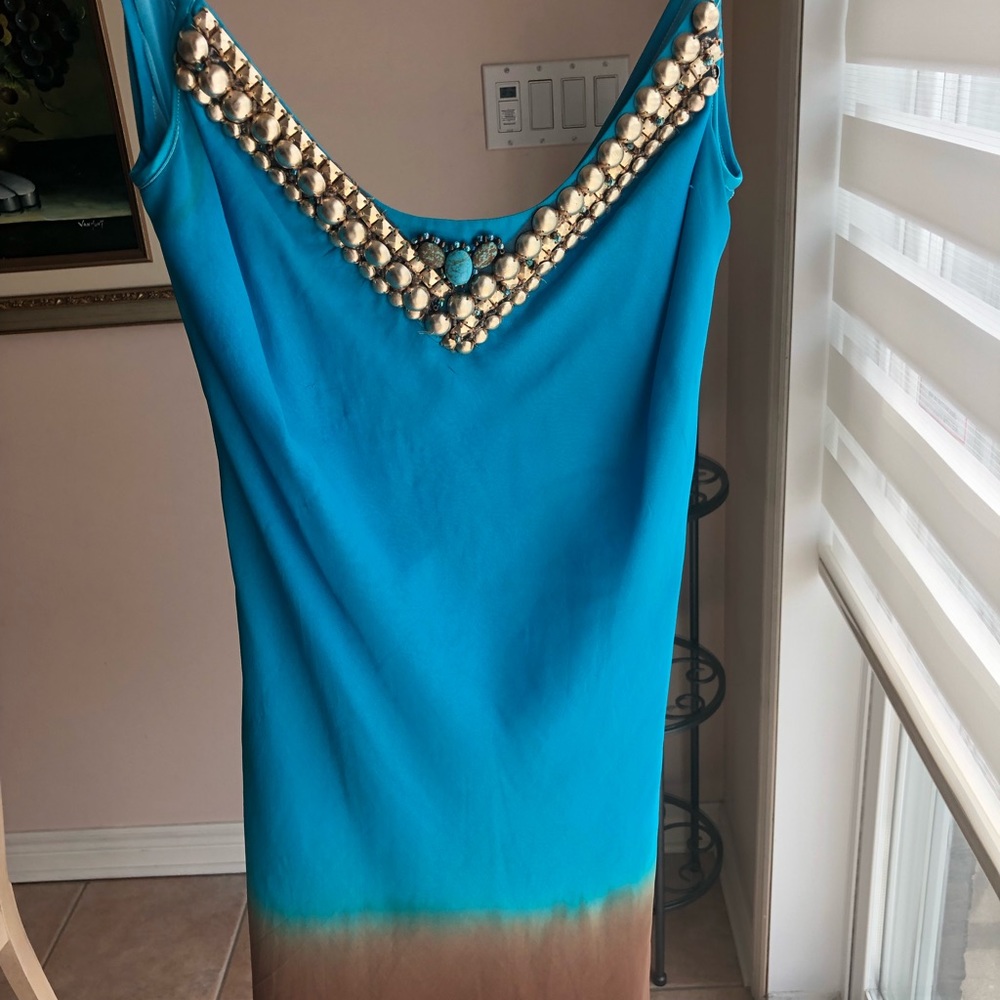 Turquoise and brown slip dress